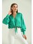 Kadın Gömlek Balon Kol Belden Bağlamalı Kadın Gömlek Yeşil - T030 1