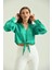 Kadın Gömlek Balon Kol Belden Bağlamalı Kadın Gömlek Yeşil - T030 3
