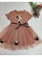 2-3-4 Yaş Puantiyeli Mickey Baskılı Kurdela Kuşaklı Astarlı Kız Bebek Tütü Elbisesi Kahverengi 3