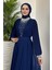 25Y4620 Elbise Abiye Şifon Kolları Piliseli Yakası Incili - Tane - 25Y4620 - Lacı - 38 2