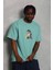 Unisex Oversize Baskılı Bisiklet Yaka T-Shirt - Mint Yeşili 2