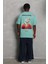 Unisex Oversize Baskılı Bisiklet Yaka T-Shirt - Mint Yeşili 4