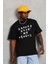 Unisex Oversize Baskılı Bisiklet Yaka T-Shirt - Siyah 1