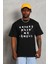 Unisex Oversize Baskılı Bisiklet Yaka T-Shirt - Siyah 2