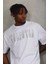 Unisex Oversize Taşlı Bisiklet Yaka T-Shirt - Beyaz 2