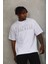 Unisex Oversize Taşlı Bisiklet Yaka T-Shirt - Beyaz 3