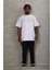 Unisex Oversize Taşlı Bisiklet Yaka T-Shirt - Beyaz 5