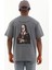 Unisex Oversize Baskılı Bisiklet Yaka T-Shirt - Füme 5