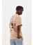 Unisex Baskılı Oversize T-Shirt - Bej 4
