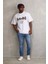 Unisex Baskılı Oversize T-Shirt - Beyaz 4