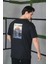 Unisex Bisiklet Yaka Baskılı Oversize T-Shirt - Siyah 3