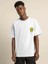 Unisex Bisiklet Yaka Baskılı Oversize T-Shirt - Beyaz 1