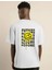 Unisex Bisiklet Yaka Baskılı Oversize T-Shirt - Beyaz 3