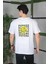 Unisex Bisiklet Yaka Baskılı Oversize T-Shirt - Beyaz 4