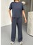 Osy Modal Yumuşak Dokulu Kumaş Kısa Kollu Bluz Rahat Pantalon Ikili Takım- Füme 2