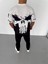 Unisex Bisiklet Yaka Baskılı Oversize T-Shirt - Beyaz 2