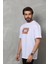 Unisex Bisiklet Yaka Baskılı Oversize T-Shirt - Beyaz 1