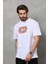 Unisex Bisiklet Yaka Baskılı Oversize T-Shirt - Beyaz 2