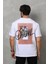 Unisex Bisiklet Yaka Baskılı Oversize T-Shirt - Beyaz 3