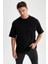 Unisex Basic Bisiklet Yaka Oversize T-Shirt - Siyah 1