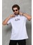 Unisex Bisiklet Yaka Baskılı Oversize T-Shirt - Beyaz 1