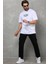 Unisex Bisiklet Yaka Baskılı Oversize T-Shirt - Beyaz 4