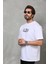 Unisex Bisiklet Yaka Baskılı Oversize T-Shirt - Beyaz 5