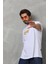Unisex Bisiklet Yaka Baskılı Oversize T-Shirt - Beyaz 2