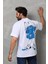 Unisex Bisiklet Yaka Baskılı Oversize T-Shirt - Beyaz 3