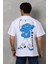 Unisex Bisiklet Yaka Baskılı Oversize T-Shirt - Beyaz 5