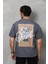 Unisex Bisiklet Yaka Baskılı Oversize T-Shirt - Füme 2