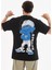 Unisex Bisiklet Yaka Baskılı Oversize T-Shirt - Siyah 2