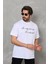 Unisex Bisiklet Yaka Baskılı Oversize T-Shirt - Beyaz 1