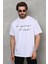 Unisex Bisiklet Yaka Baskılı Oversize T-Shirt - Beyaz 3