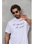 Unisex Bisiklet Yaka Baskılı Oversize T-Shirt - Beyaz 4