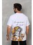 Unisex Bisiklet Yaka Baskılı Oversize T-Shirt - Beyaz 5