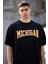 Unisex Bisiklet Yaka Baskılı Oversize T-Shirt - Siyah 1