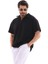 Unisex Yarım Fermuarlı Düz Oversize T-Shirt - Siyah 3