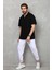 Unisex Yarım Fermuarlı Düz Oversize T-Shirt - Siyah 5