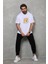Unisex Kapşonlu Kısa Kol Oversize Baskılı T-Shirt - Beyaz 1