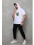 Unisex Kapşonlu Kolsuz Oversize Baskılı Tişört - Beyaz 1