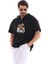 Unisex Yarım Fermuarlı Oversize Baskılı T-Shirt - Siyah 1