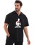 Unisex Yarım Fermuarlı Oversize Baskılı T-Shirt - Siyah 1