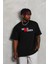 Unisex Bisiklet Yaka Double Oversize Baskılı T-Shirt - Siyah 1
