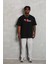 Unisex Bisiklet Yaka Double Oversize Baskılı T-Shirt - Siyah 2