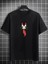 Unisex Bisiklet Yaka Baskılı Oversize T-Shirt - Siyah 1