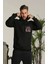 Unisex Kapşonlu Baskılı Sweetshirt - Siyah 2