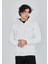Unisex Tam Fermuarlı Kapşonlu Sweatshirt - Beyaz 1
