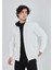 Unisex Tam Fermuarlı Kapşonlu Sweatshirt - Beyaz 3