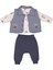 Erkek Bebek Kurbağa Aplikeli Yelekli Mevsimlik 3'lü Takım -Yelek,uzun Kollu Tişört ve Pantolon 18 Ay 1
